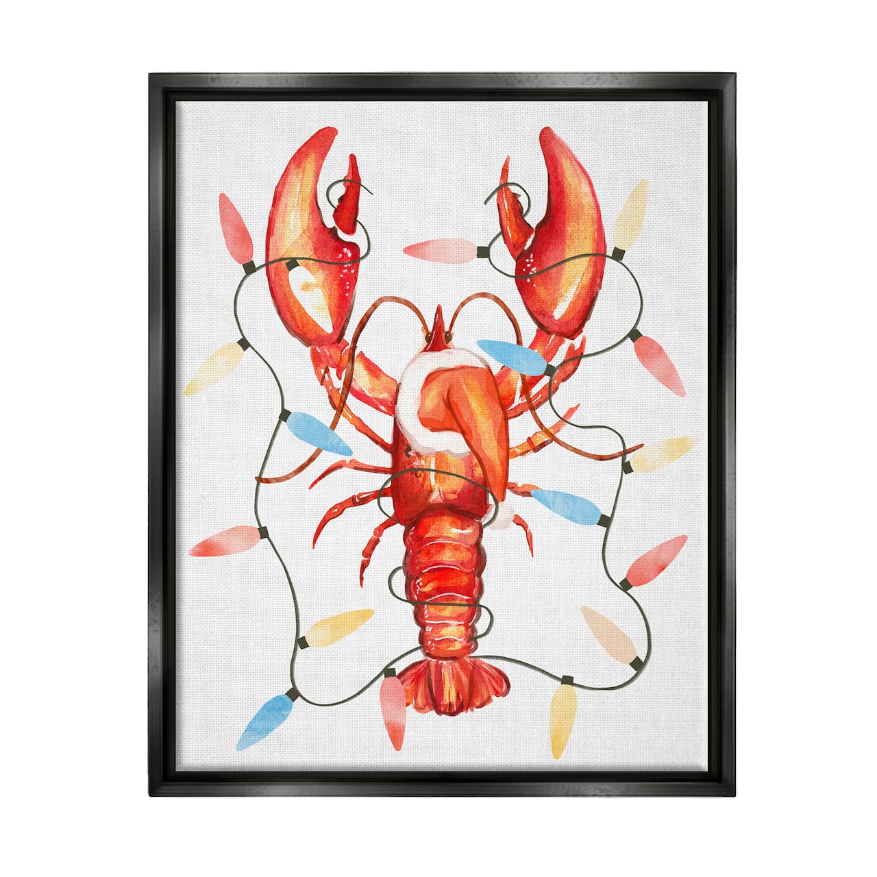 Stupell Industries Nautical Lobster Christmas Lights Framed Floater Canvas Wall Art